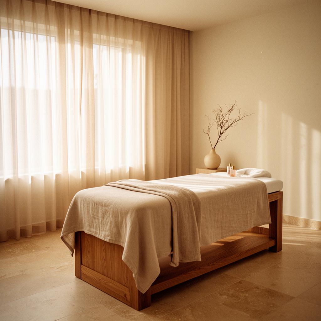 Soft pink luxury spa treatment room